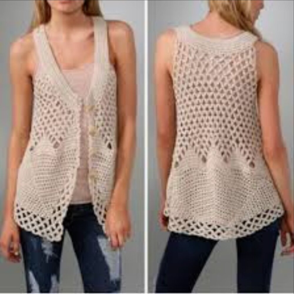 Free People Crochet Tank Top Sleeveless Boho Knit Vest - Picture 9 of 9